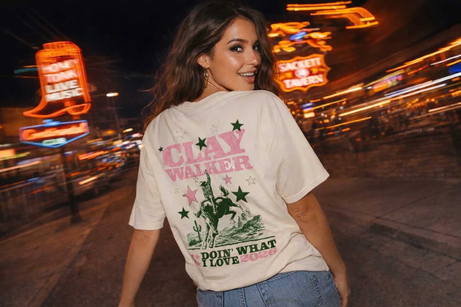 Doin' What I Love - Buckin' Bronco Tee (Pink / Green)