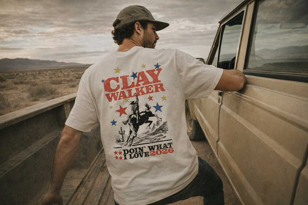 Doin' What I Love - Buckin' Bronco Tee (Blue / Red)